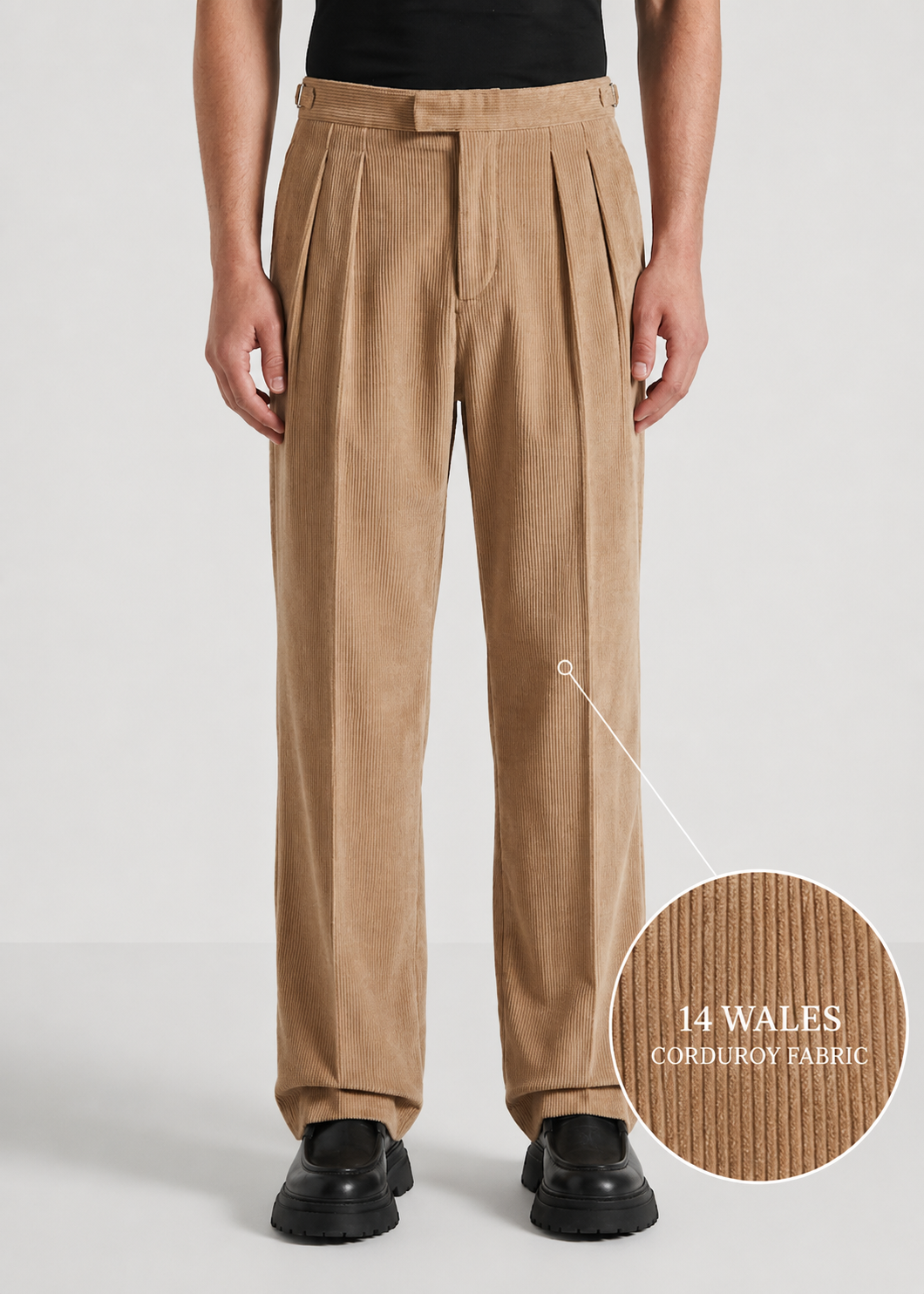 Brown Two Pleated Relaxed Fit Corduroy Trouser by Emporeo