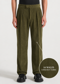 Olive Two Pleated Relaxed Fit Corduroy Trouser by Emporeo
