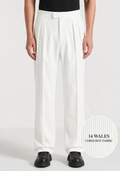 White Two Pleated Relaxed Fit Corduroy Trouser by Emporeo