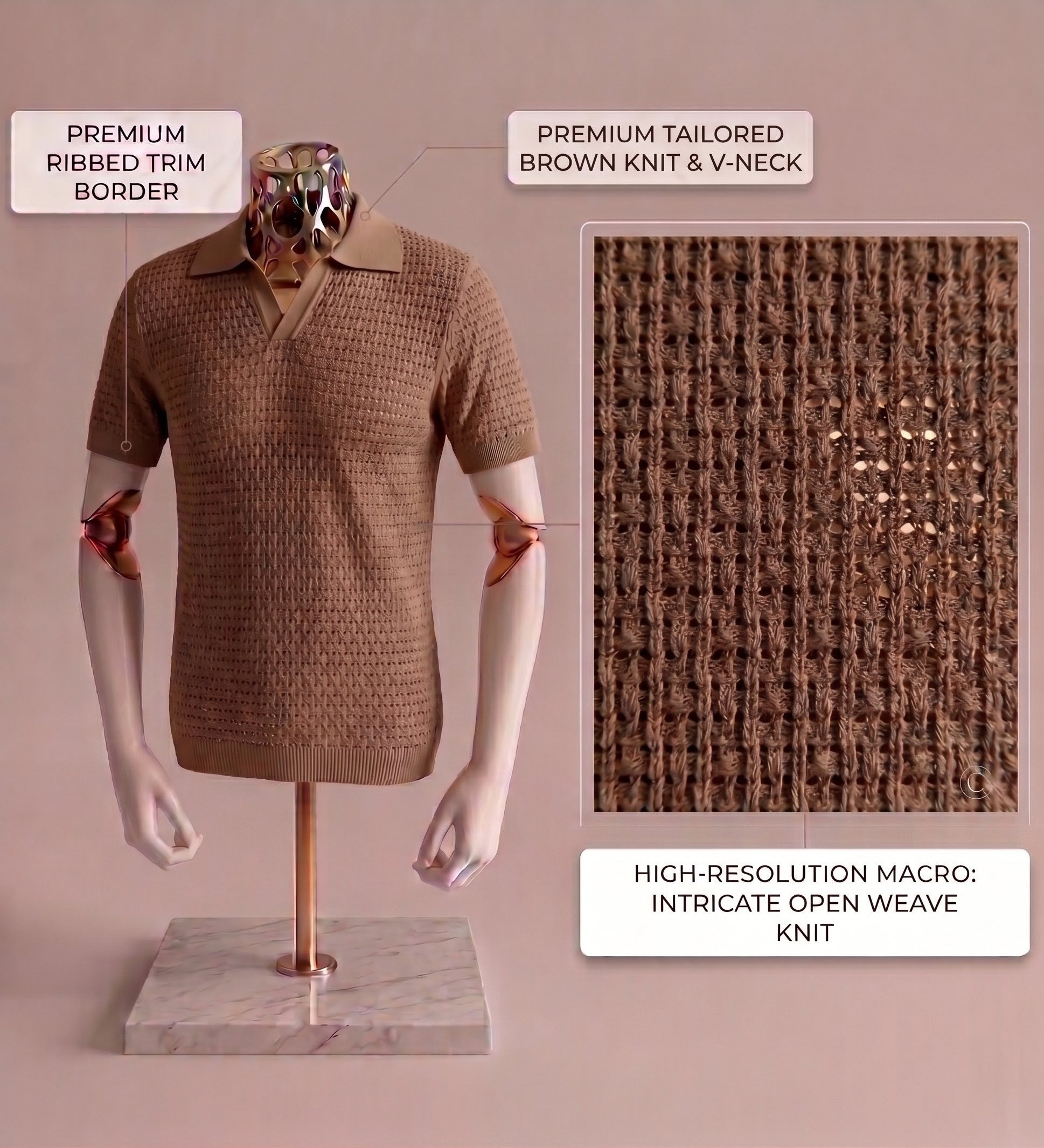 Brown Weave Knit Polo by Emporeo