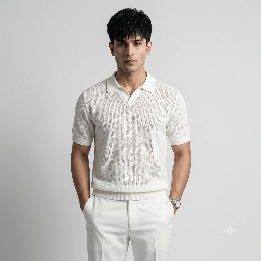 White Royal Knit Polo by Emporeo