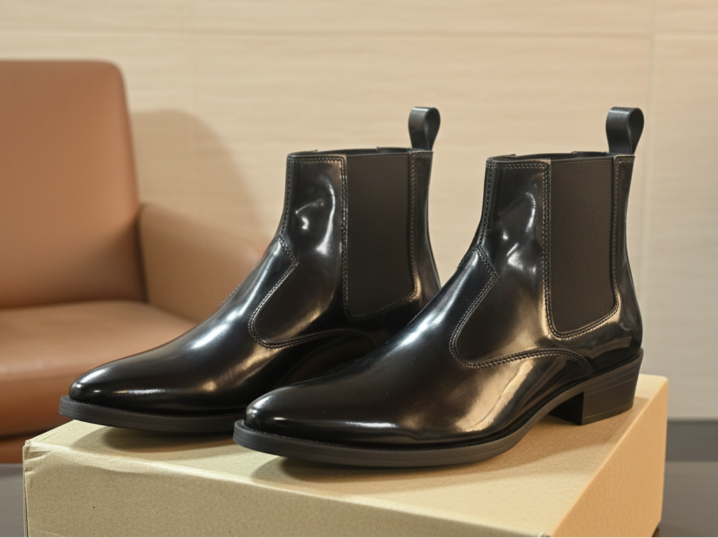 Emporeo Genuine Patent Leather Chelsea Boots – High Gloss Finish