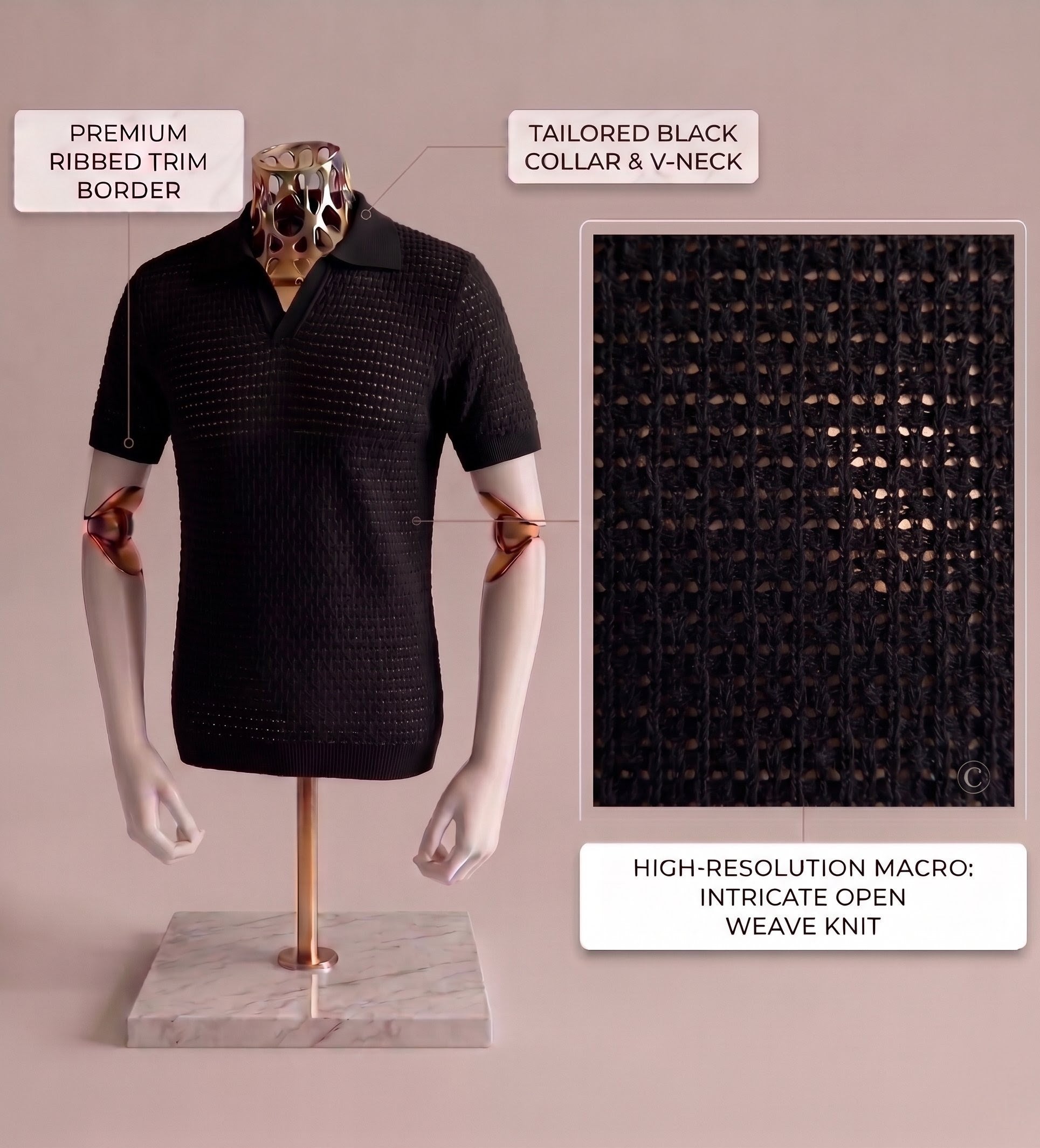 Black Weave Knit Polo by Emporeo