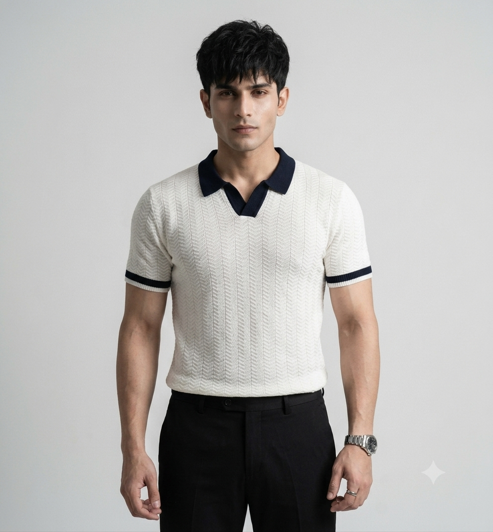 White Aura Knit Polo by Emporeo