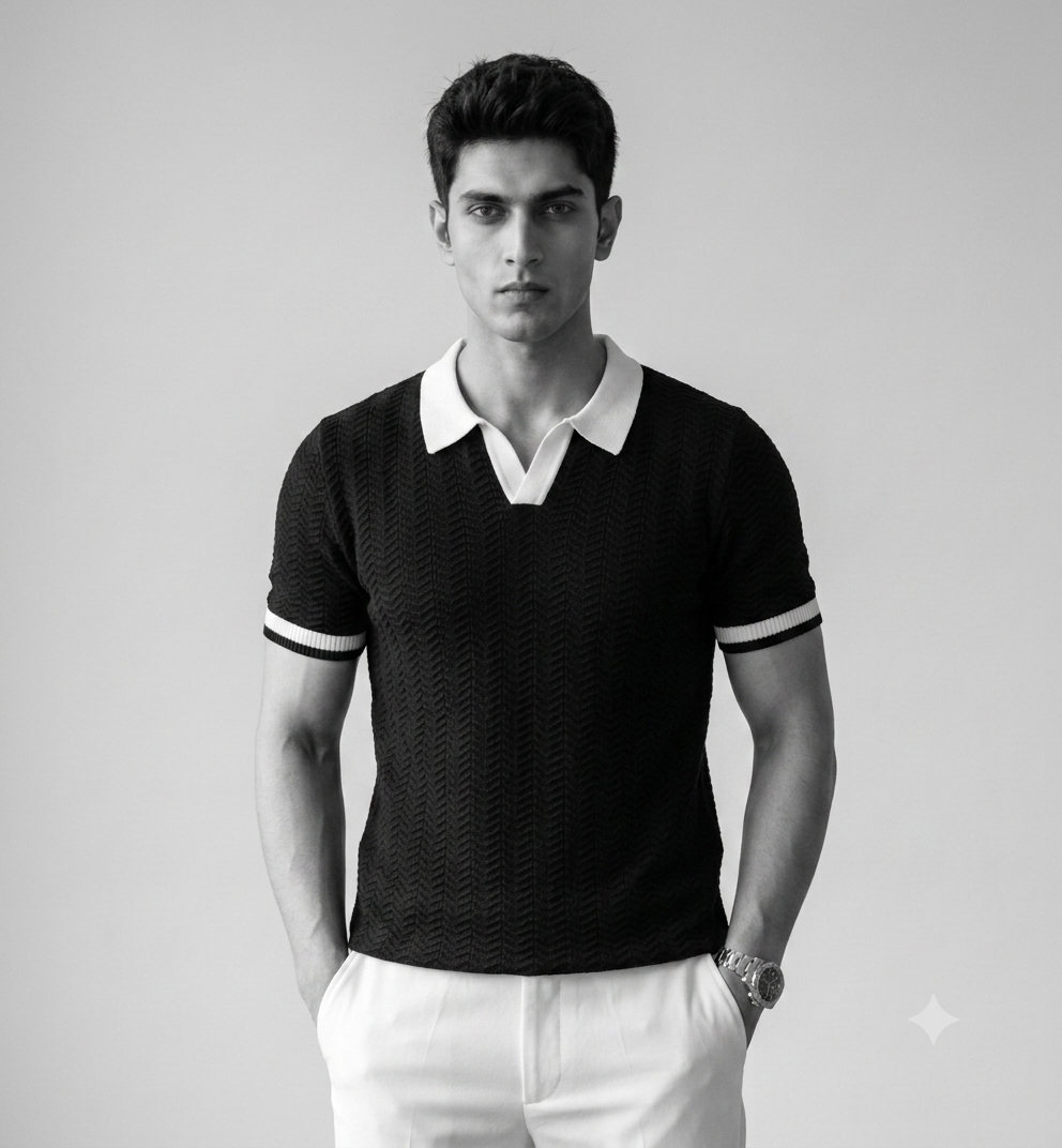 Black Aura Knit Polo by Emporeo