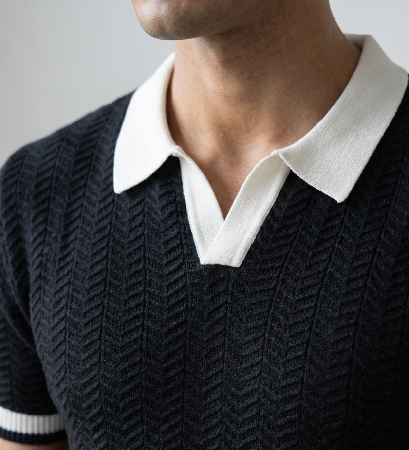 Black Aura Knit Polo by Emporeo