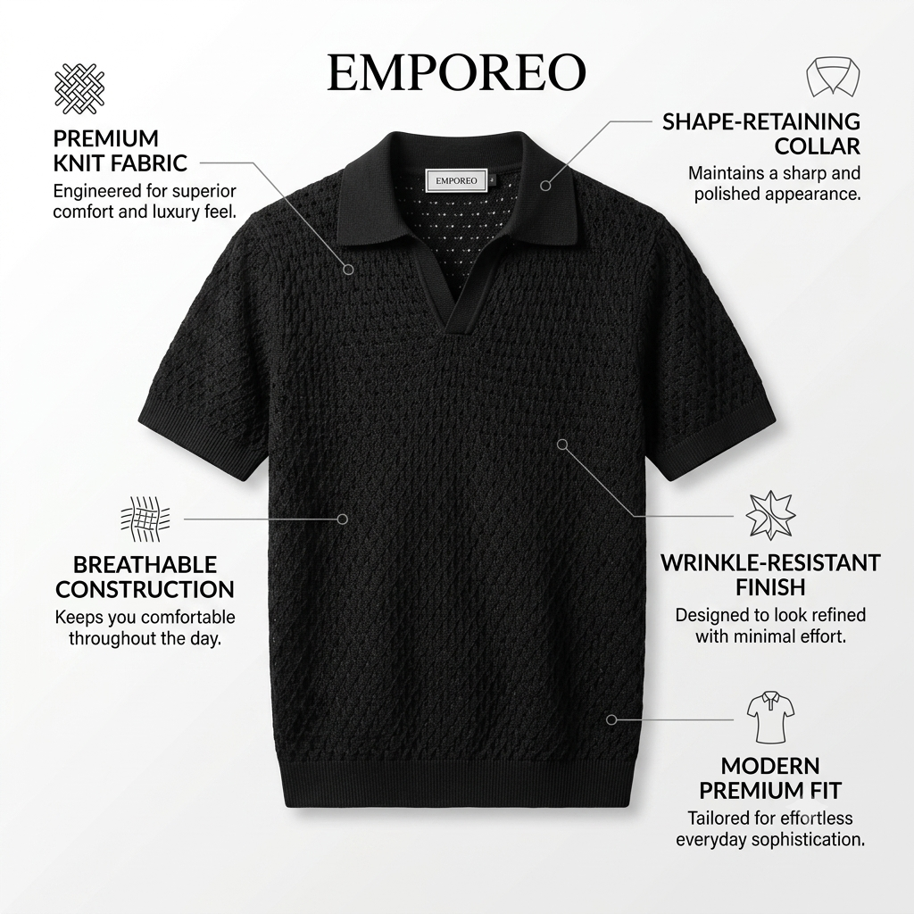Black Weave Knit Polo by Emporeo
