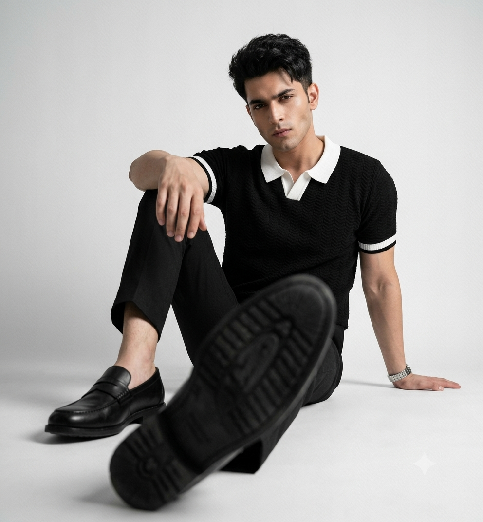 Black Aura Knit Polo by Emporeo