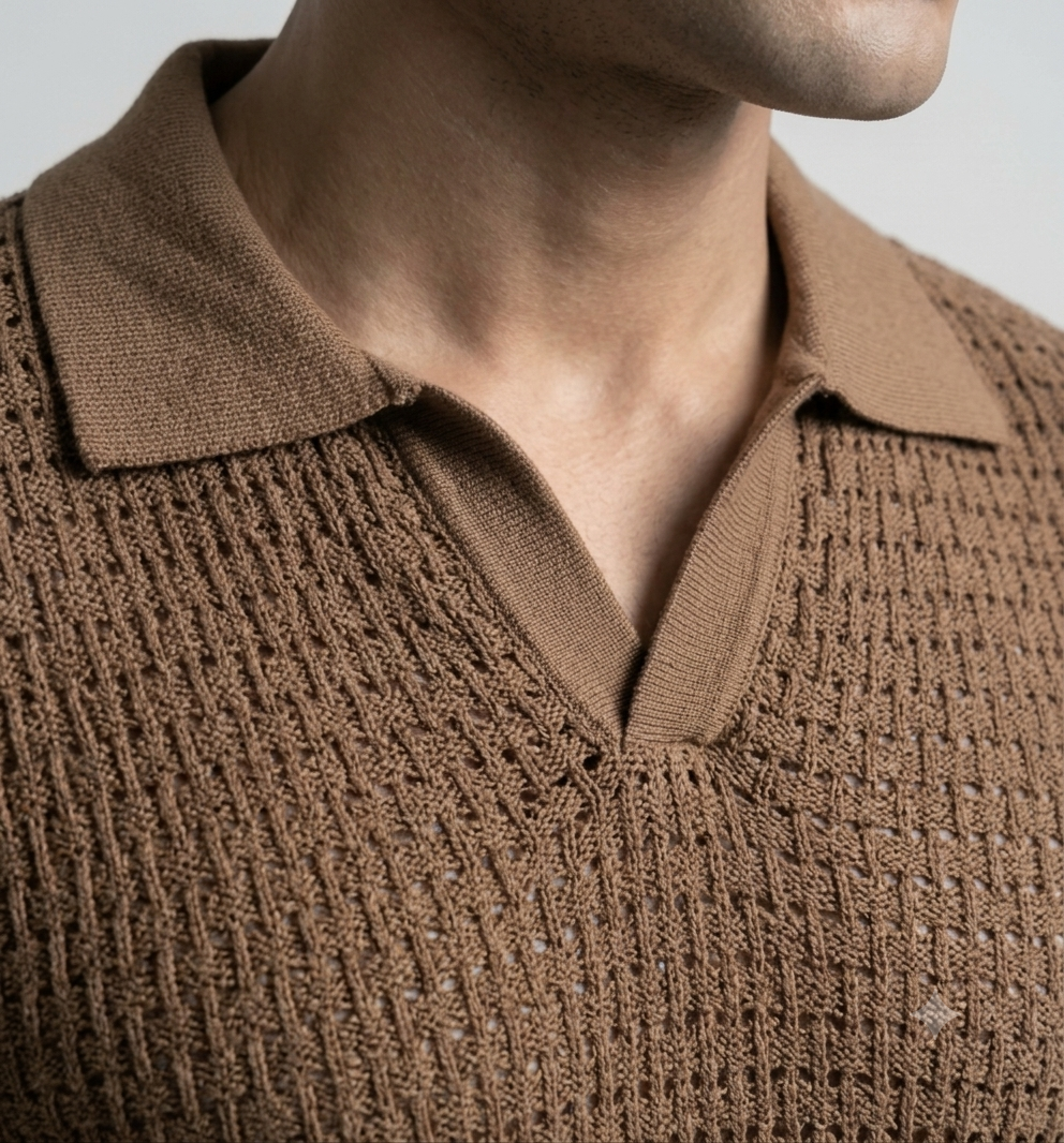 Brown Weave Knit Polo by Emporeo