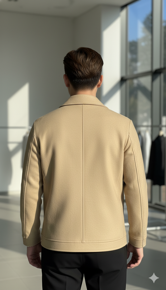 Camel Cropped High End Wool Jacket By Emporeo