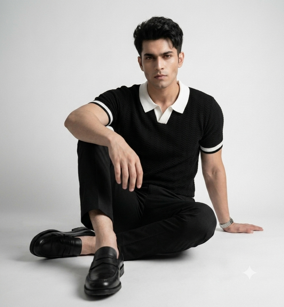 Black Aura Knit Polo by Emporeo