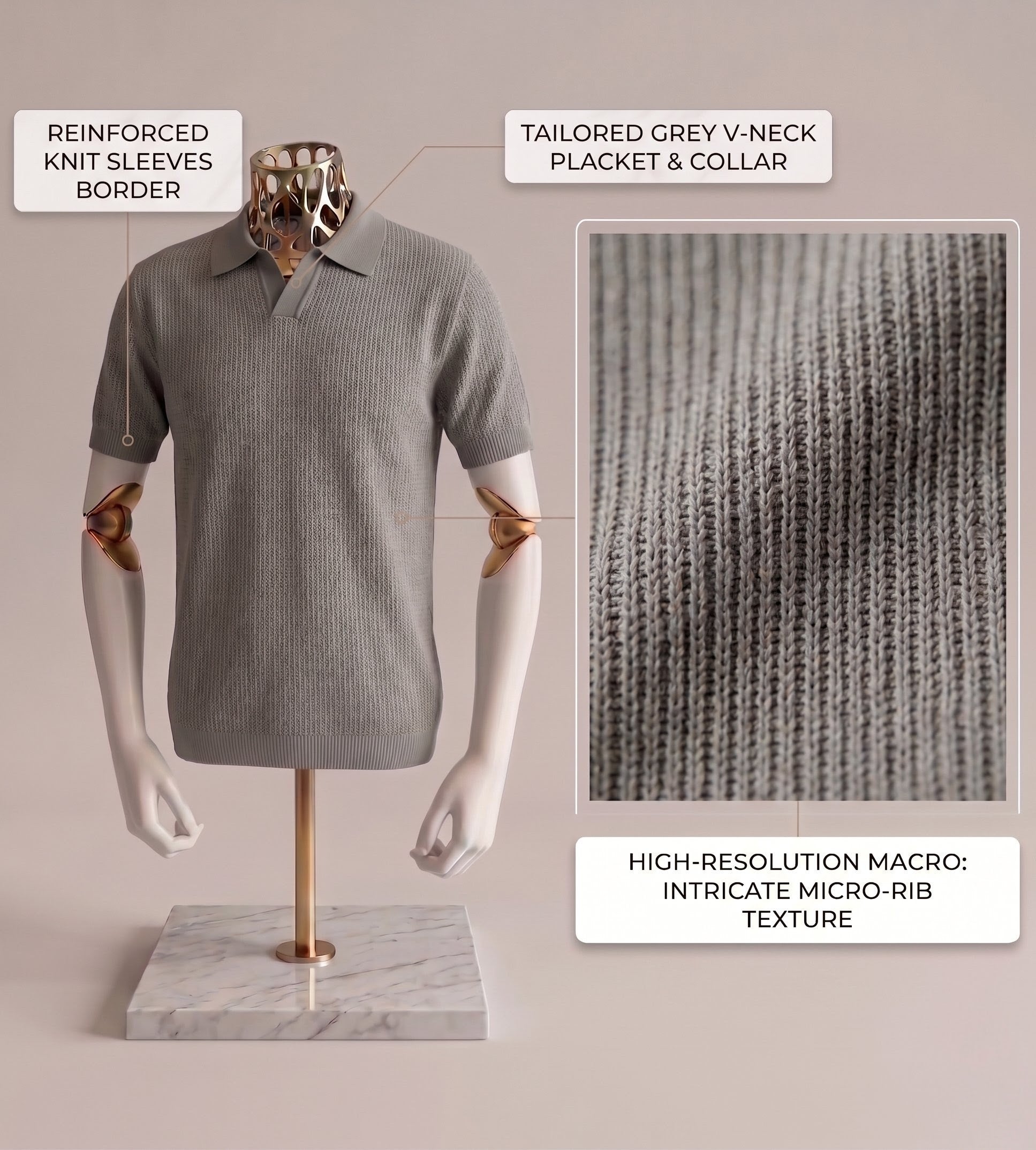 Grey Royal Knit Polo by Emporeo