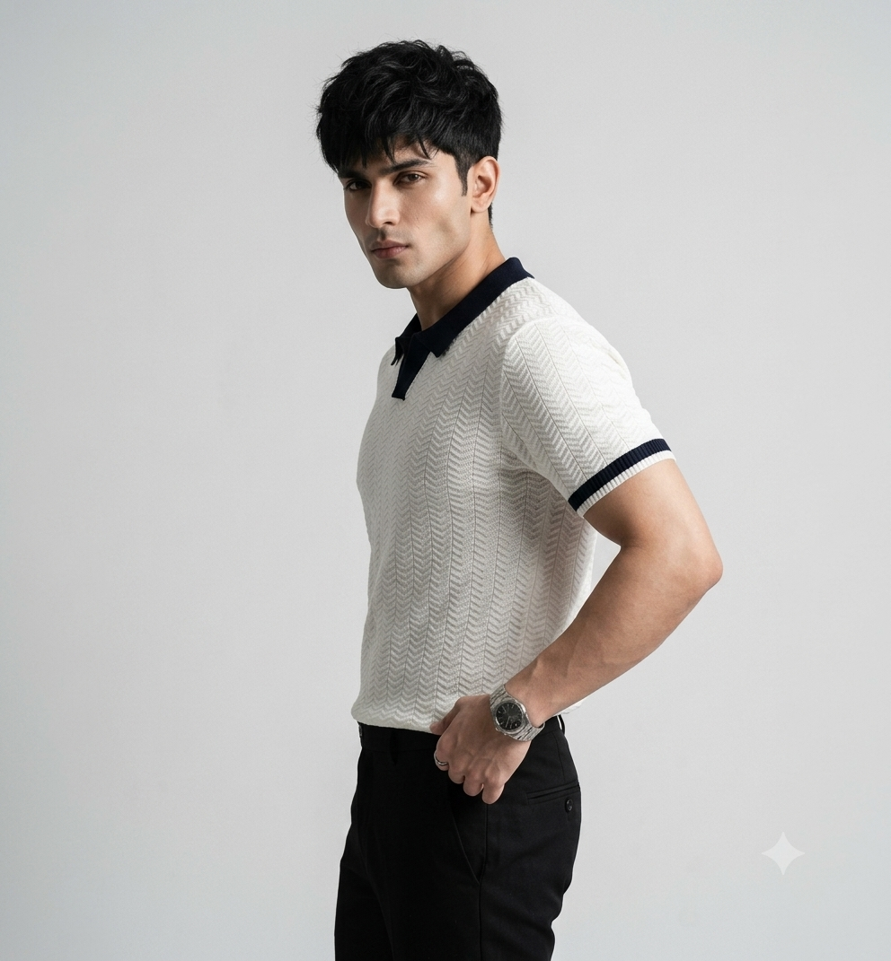White Aura Knit Polo by Emporeo