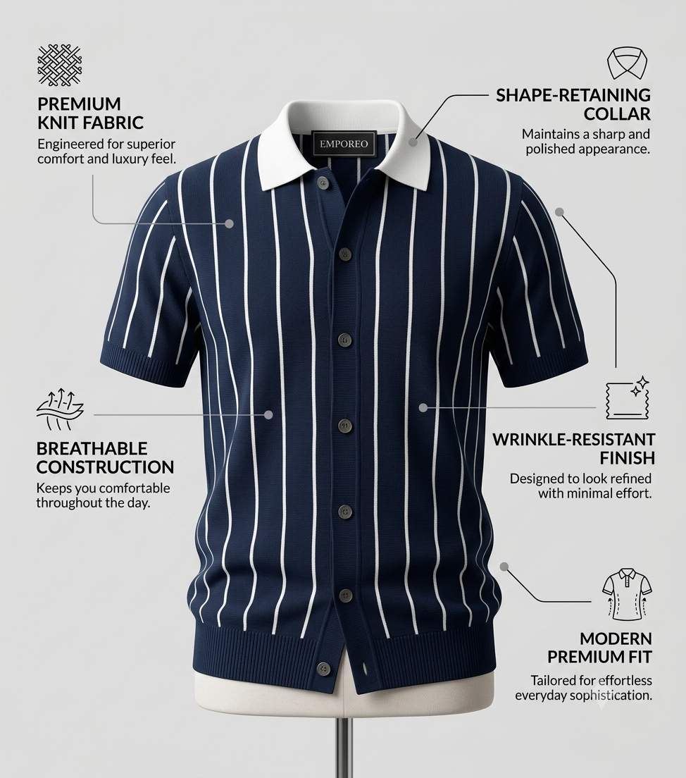 Blue Stripe Button Up Knit Polo by Emporeo