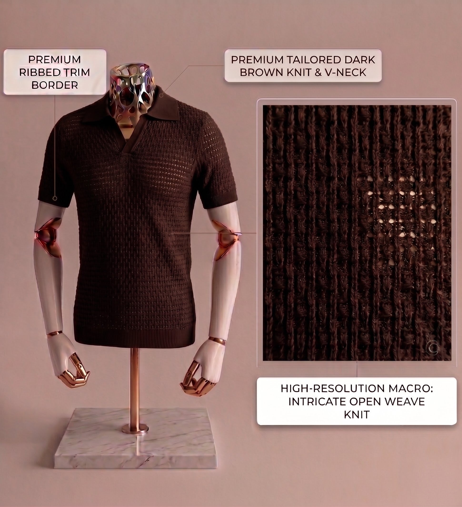 Dark Brown Weave Knit Polo by Emporeo