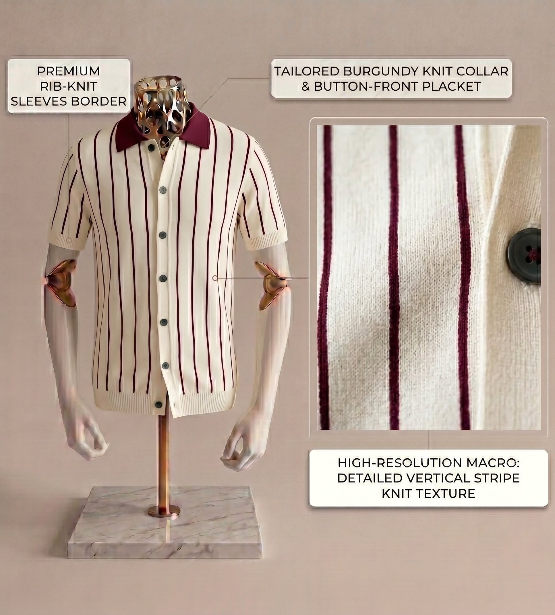 White Stripe Button Up Knit Polo by Emporeo