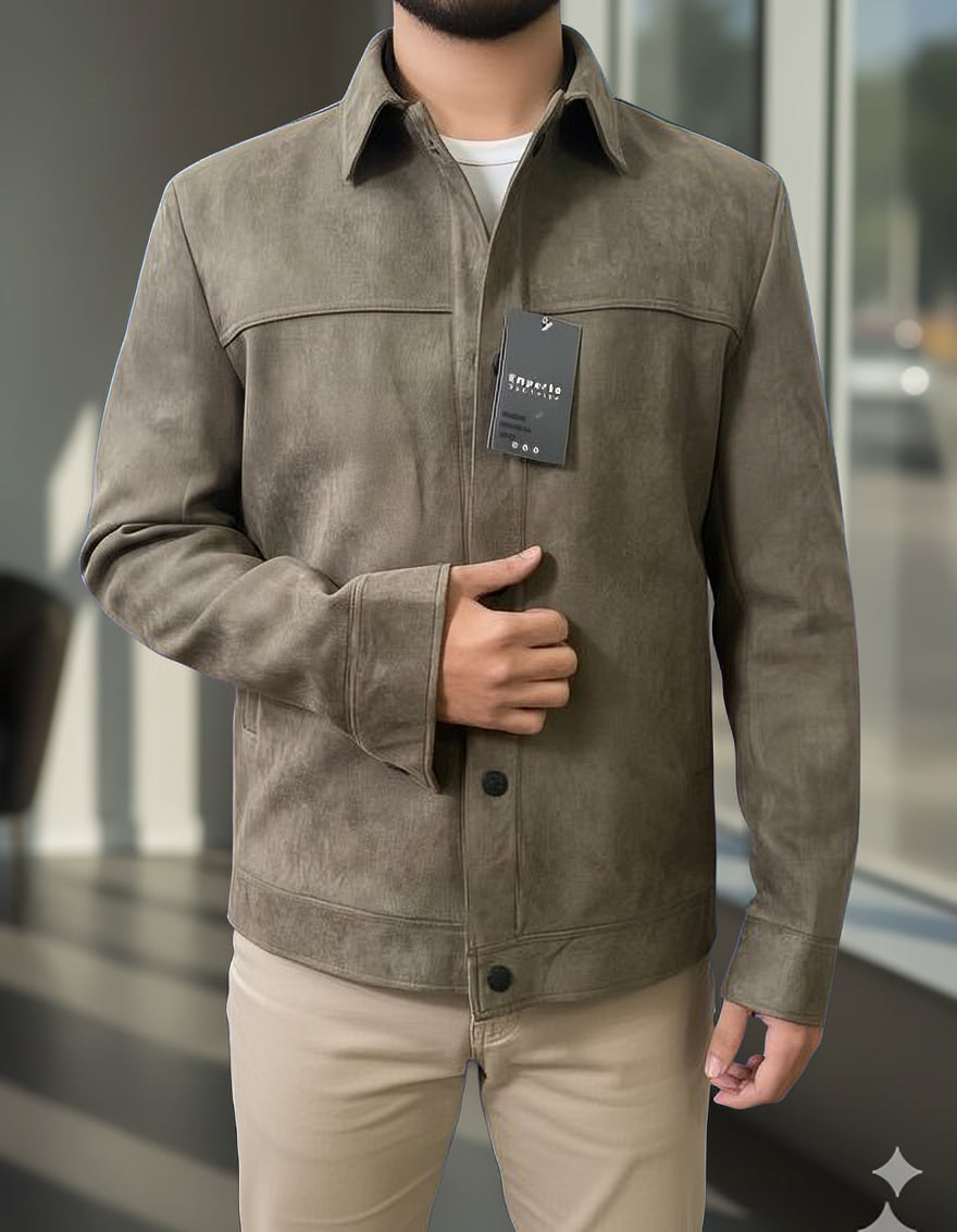 Olive Green Maverick Suede Jacket by Emporeo