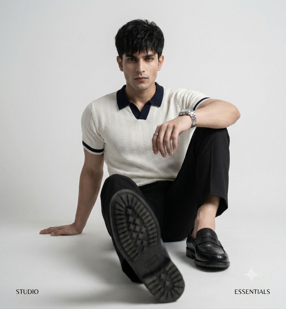 White Aura Knit Polo by Emporeo