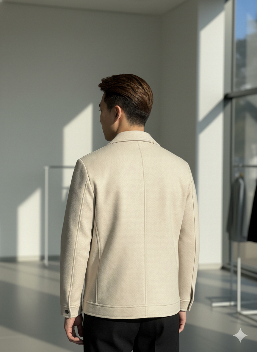 Beige Cropped High End Feel Woolen Jacket By Emporeo