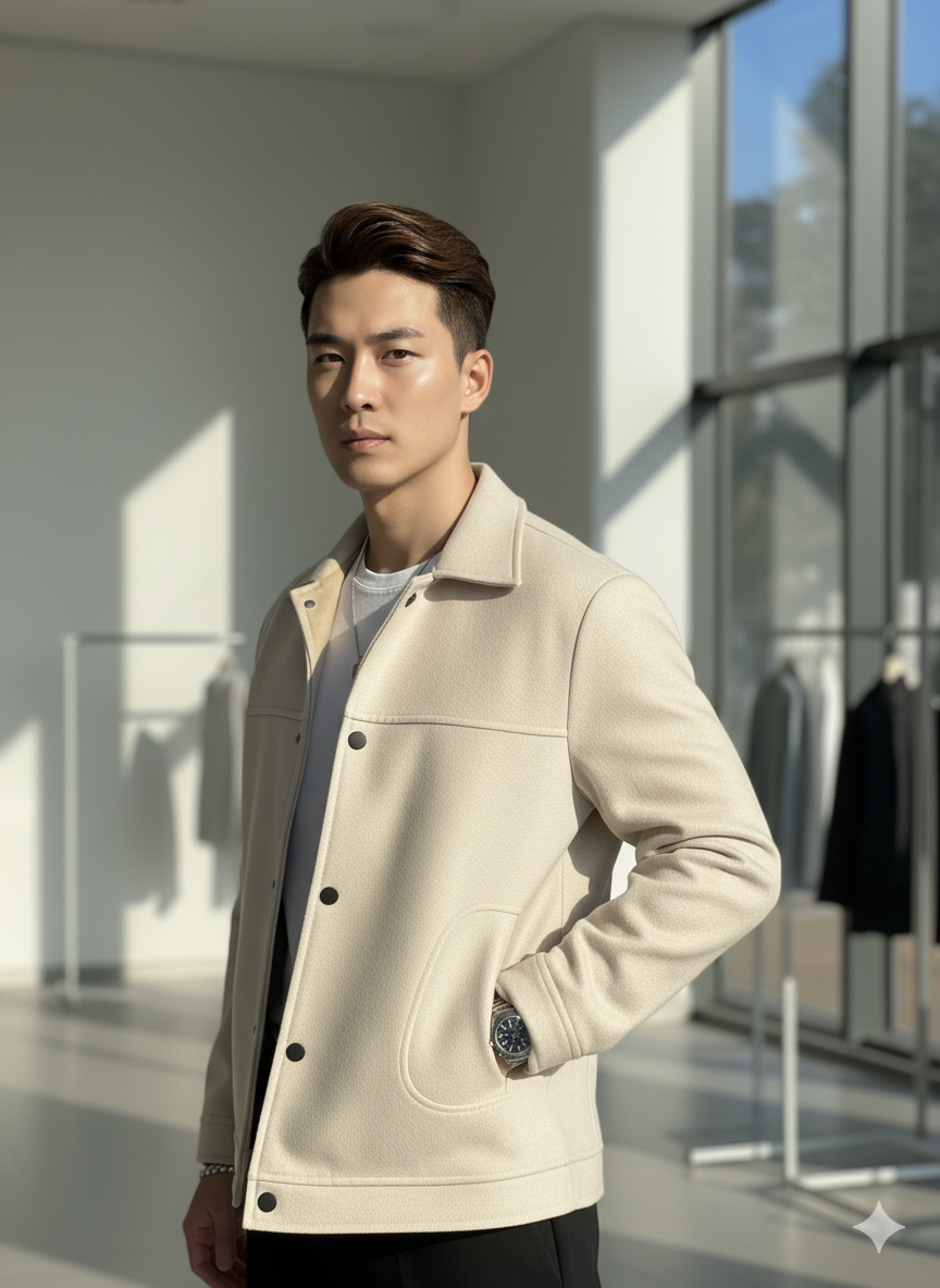 Beige Cropped High End Feel Woolen Jacket By Emporeo