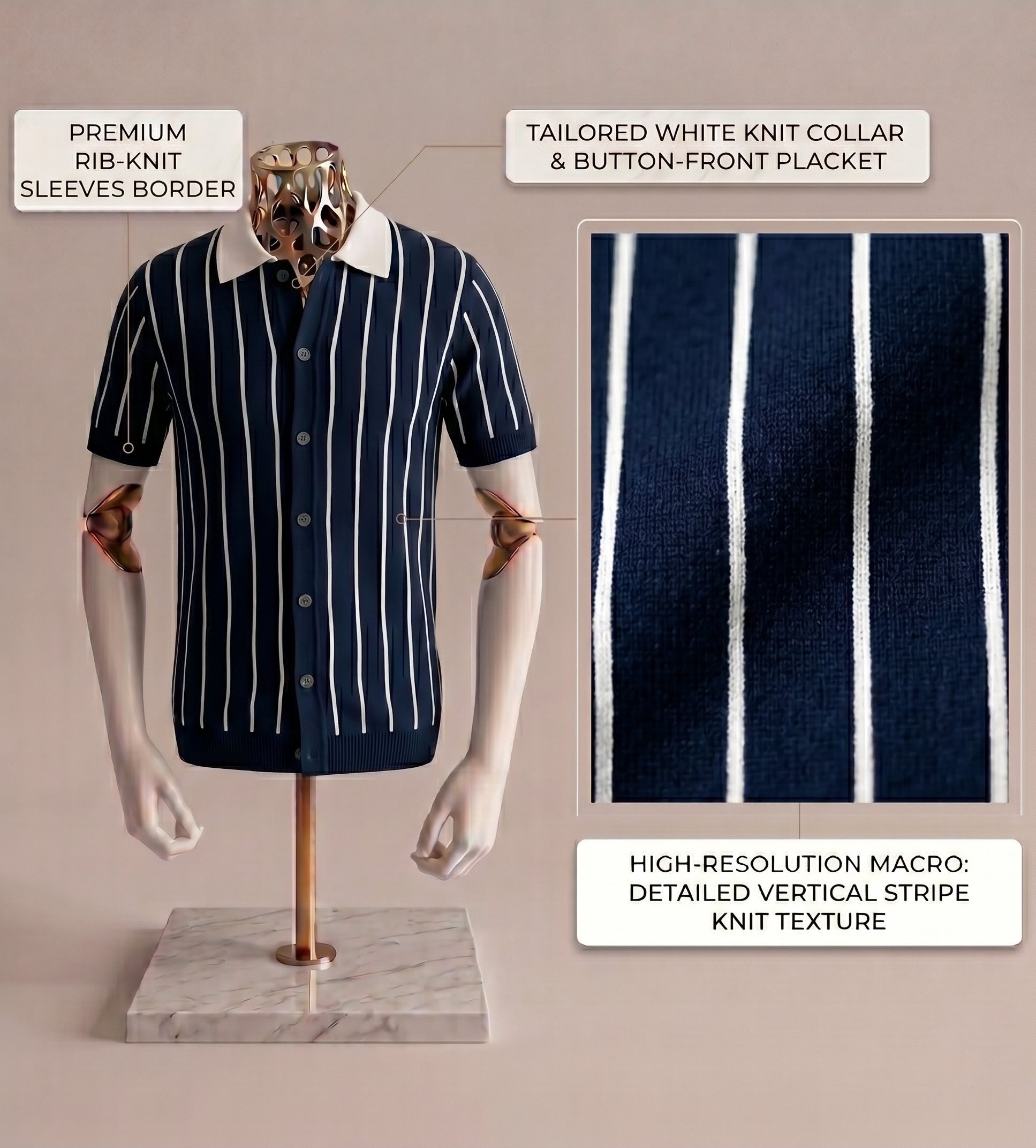 Blue Stripe Button Up Knit Polo by Emporeo