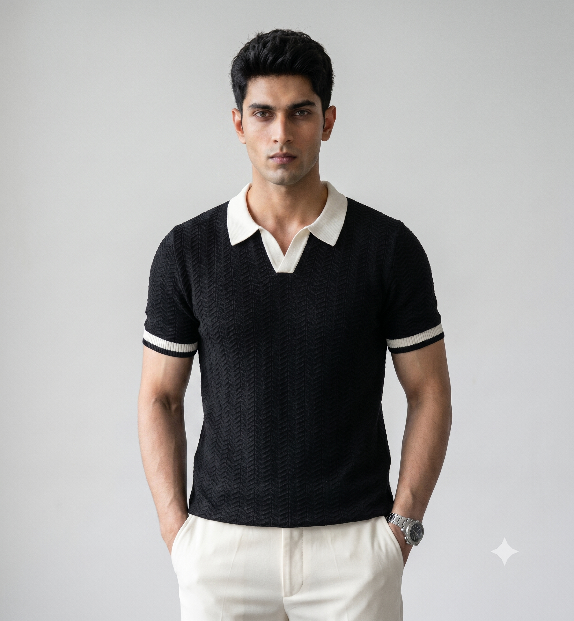 Black Aura Knit Polo by Emporeo