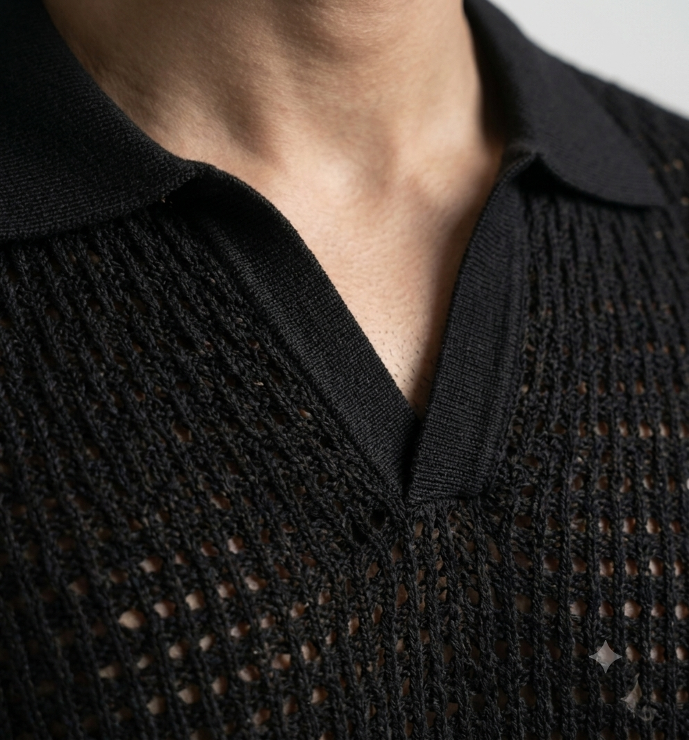 Black Weave Knit Polo by Emporeo