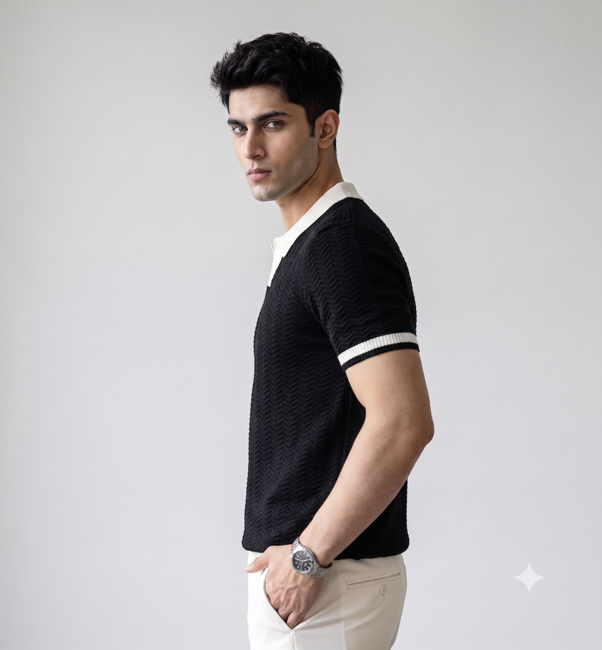 Black Aura Knit Polo by Emporeo