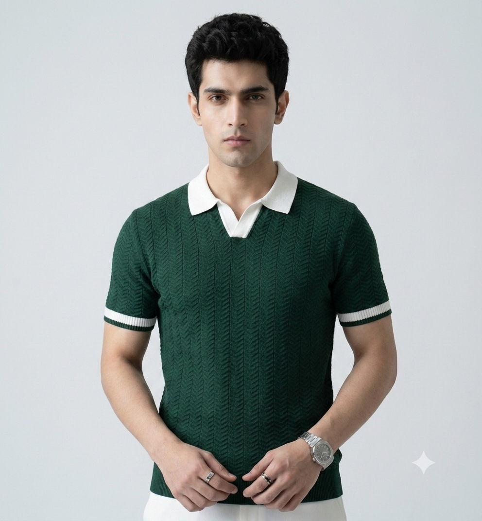 Green Aura Knit Polo by Emporeo