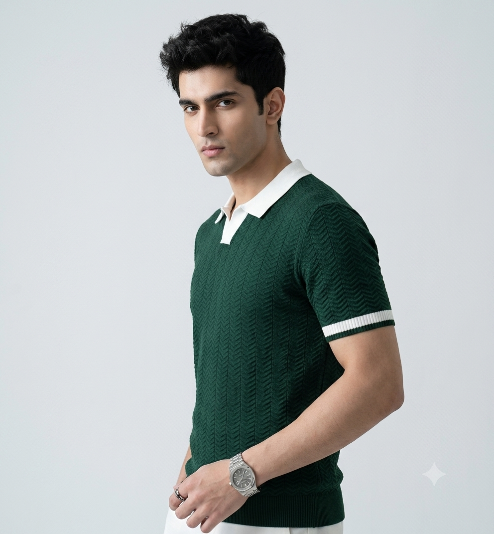 Green Aura Knit Polo by Emporeo