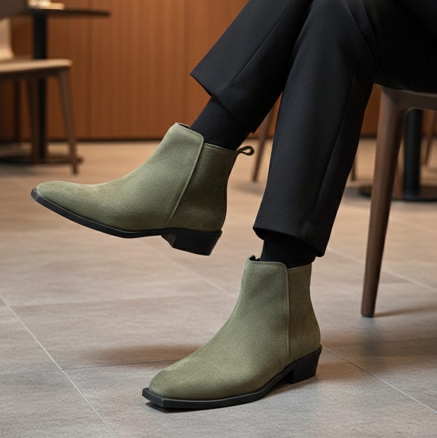 Premium 100% Genuine Suede Chelsea Boots (Sage Green)