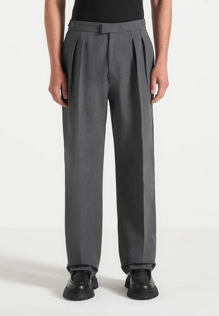 Elephant Grey Relaxed Fit Two Pleated Tailored Trouser By Emporeo