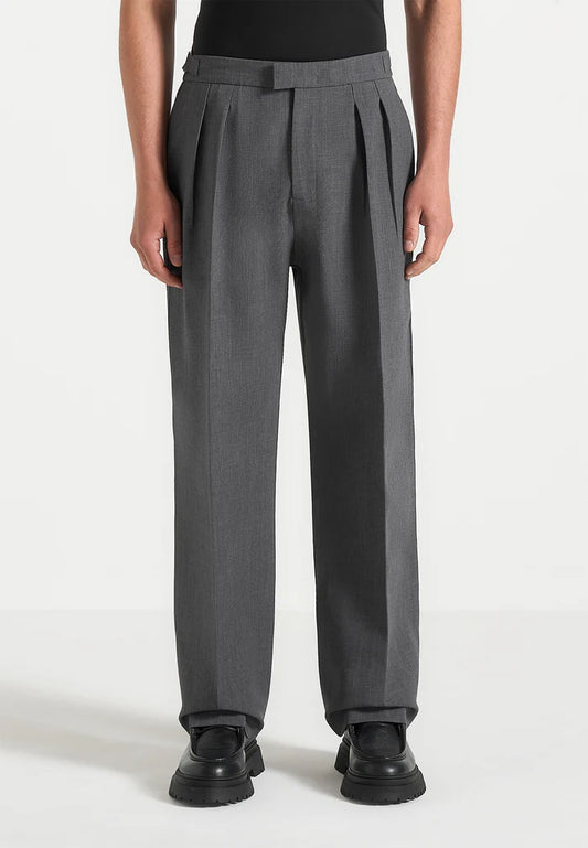 Elephant Grey Relaxed Fit Two Pleated Tailored Trouser By Emporeo