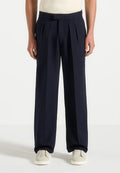 Navy Blue  Relaxed Fit Two Pleated Tailored Trouser By Emporeo