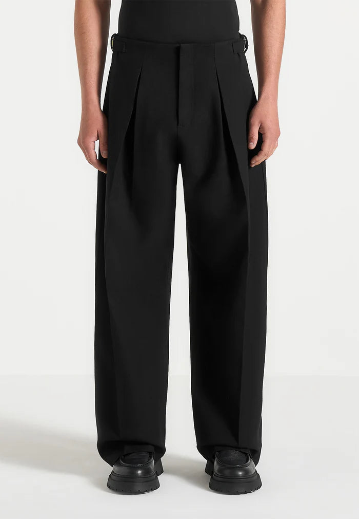 Noir Black Box Pleat Wide Leg Trousers By Emporeo
