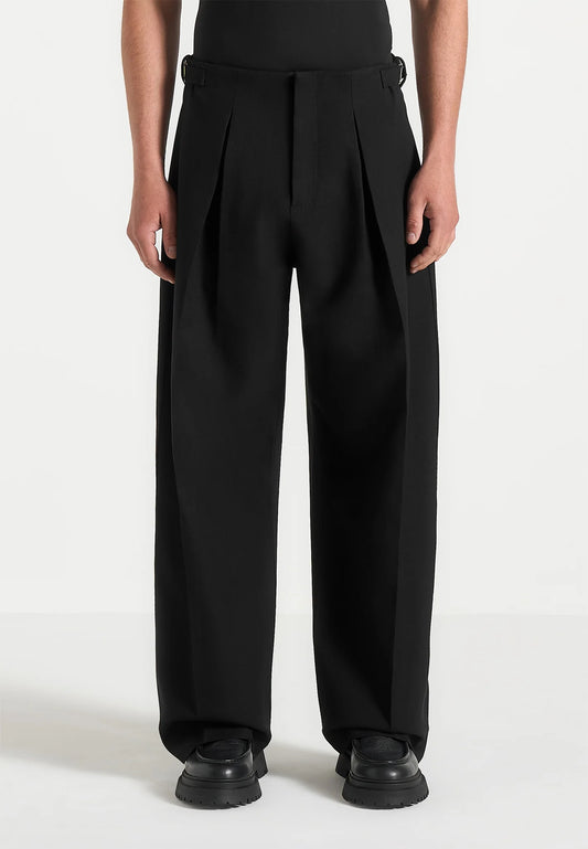 Noir Black Box Pleat Wide Leg Trousers By Emporeo