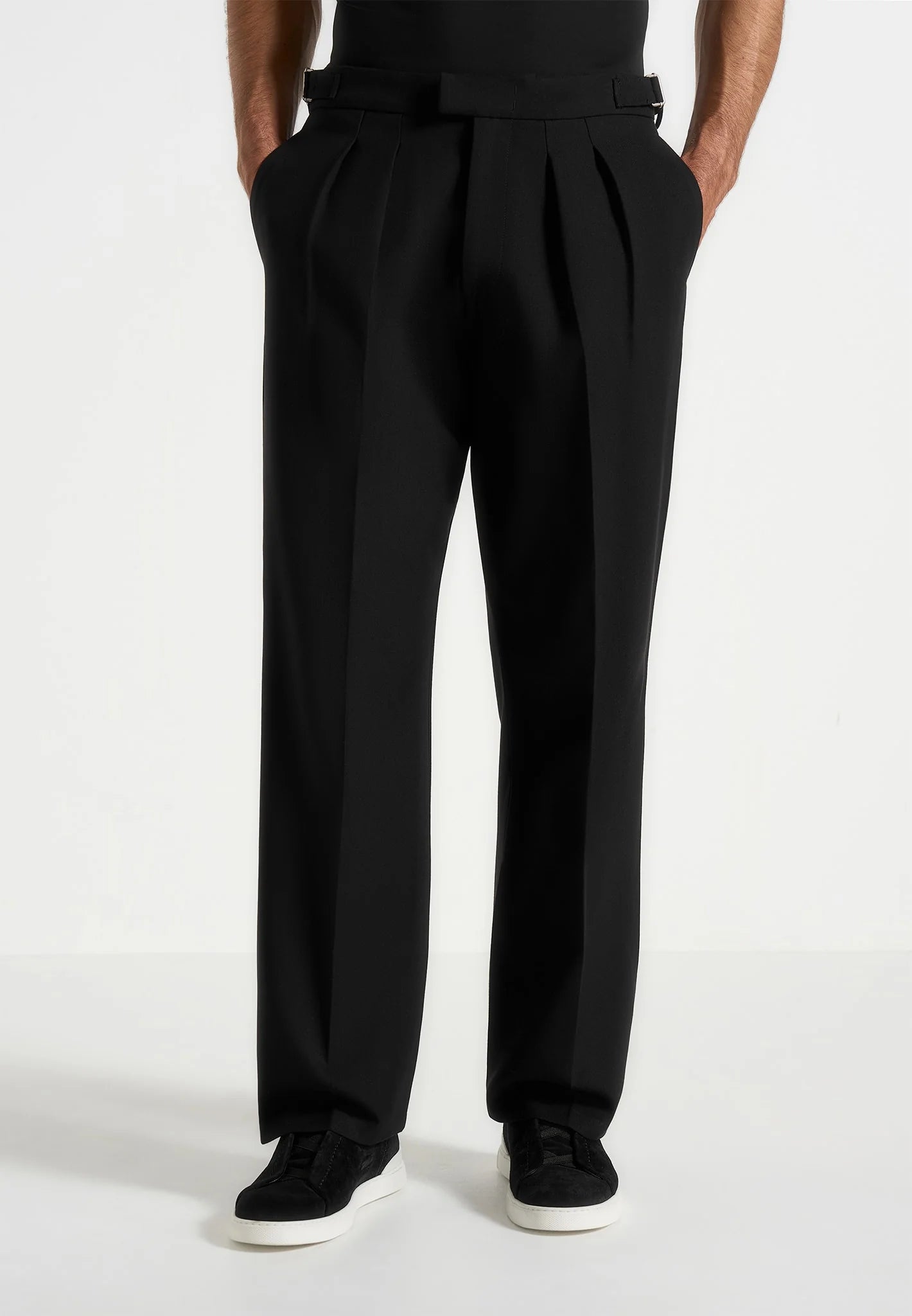 Midnight Black Relaxed Fit Two Pleated Tailored Trouser By Emporeo