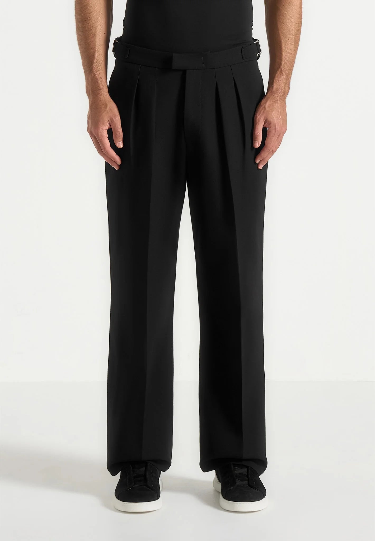 Midnight Black Relaxed Fit Two Pleated Tailored Trouser By Emporeo