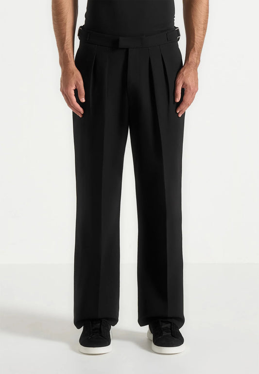Midnight Black Relaxed Fit Two Pleated Tailored Trouser By Emporeo