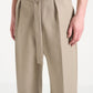Beige Relaxed Fit Belted Tailored Trousers By Emporeo