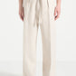 Cream Relaxed Fit Belted Tailored Trousers By Emporeo