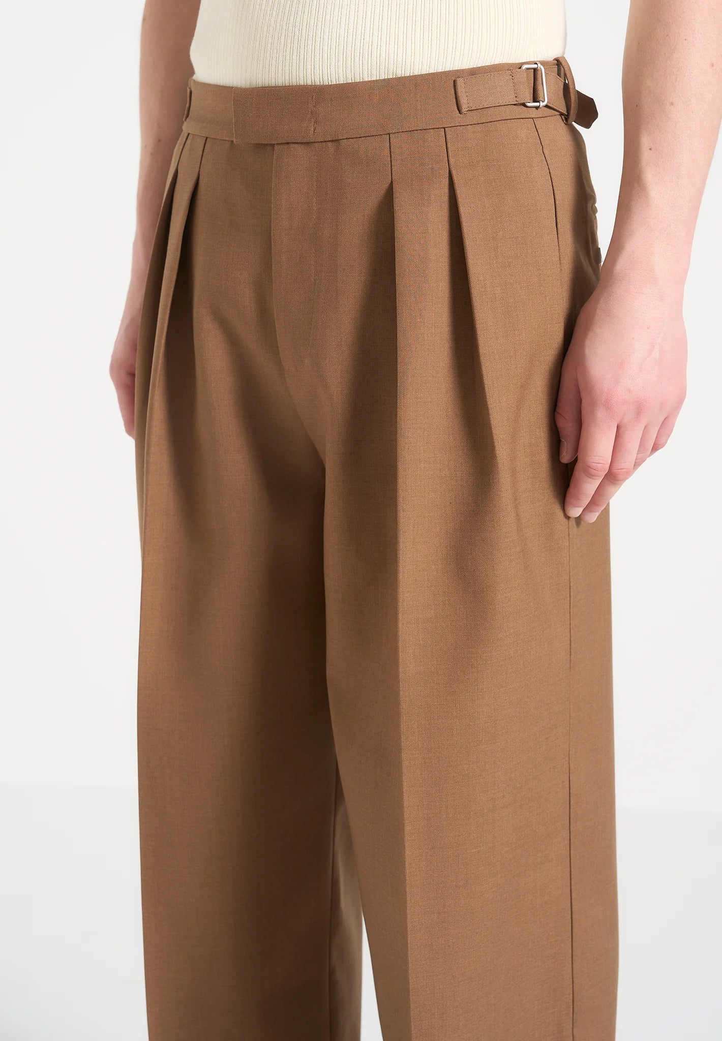 Light Brown Relaxed Fit Two Pleated Tailored Trouser By Emporeo