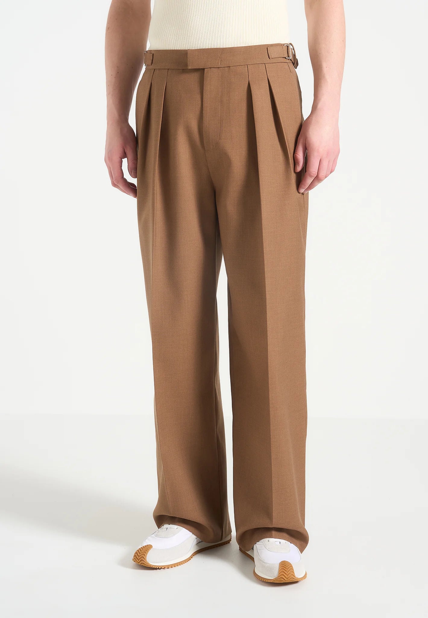 Light Brown Relaxed Fit Two Pleated Tailored Trouser By Emporeo