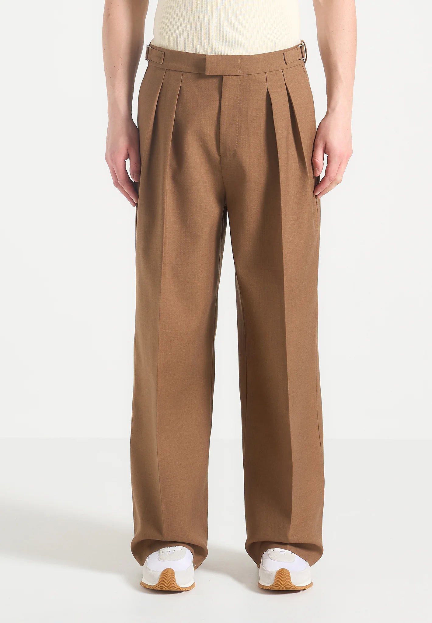 Light Brown Relaxed Fit Two Pleated Tailored Trouser By Emporeo