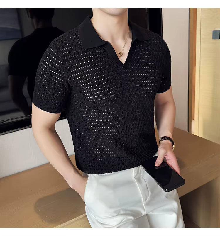 Black Onyx Weave Knit Polo by Emporeo