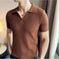 Pecan Brown Textured Knit Polo by Emporeo