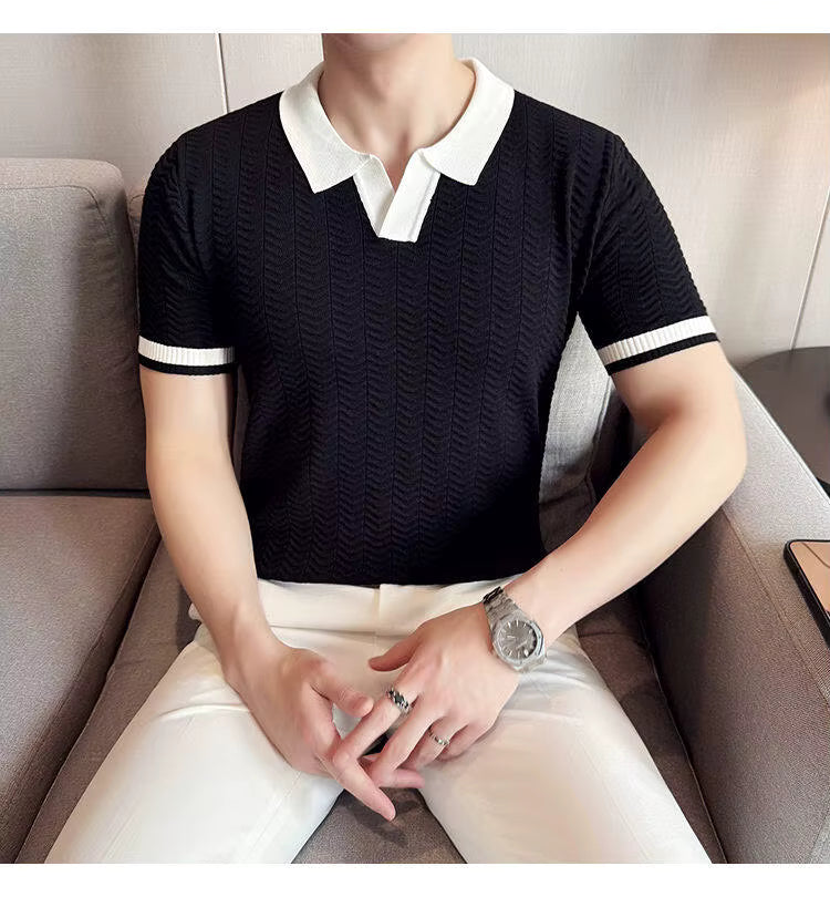 Jet Black Aura Knit Polo by Emporeo
