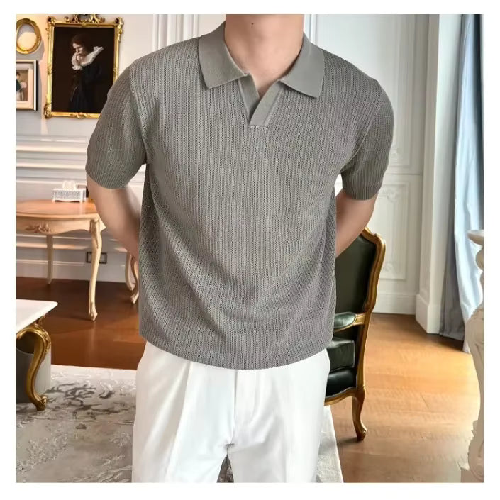 Moonstone Grey  Knit Polo by Emporeo