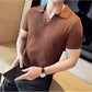 Pecan Brown Textured Knit Polo by Emporeo