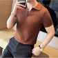 Pecan Brown Textured Knit Polo by Emporeo